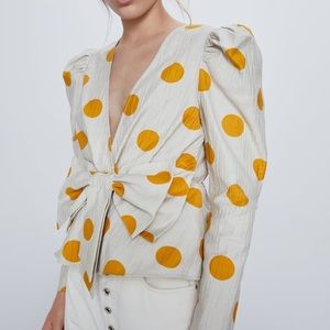 Zara Polka Dot Puff Sleeve Blouse